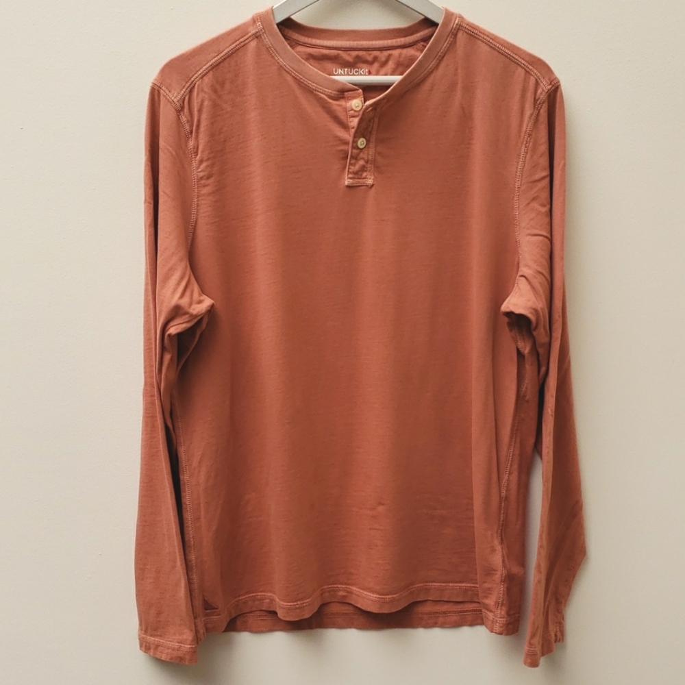 Untuckit Long-Sleeve Pima Cotton Henley Men's Size Medium